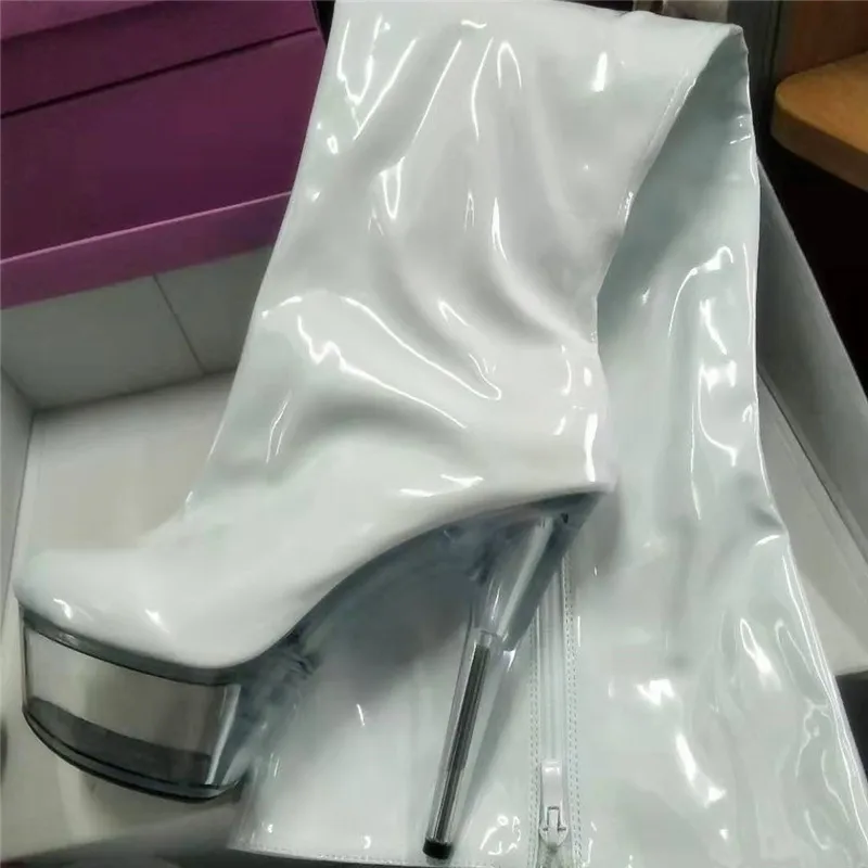 17cm sexy transparent sole boots, model stage walking shoes, stylish elegance and over-the-knee boots