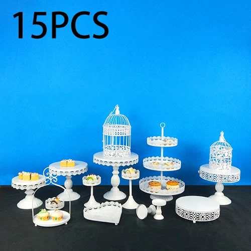 15PCS Tobs Cupcake Stand белый душевный торт стенд набор с кружевным краем для свадьбы, дня рождения, дня рождения, чая Инструменты для выпечки - Цвет: 15PCS
