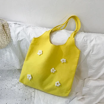 

Daisy Printing Shoulder Bag Soft Ladies Canvas Bags Work Travel Casual Tote Large Capacity Women Shopper Handbags