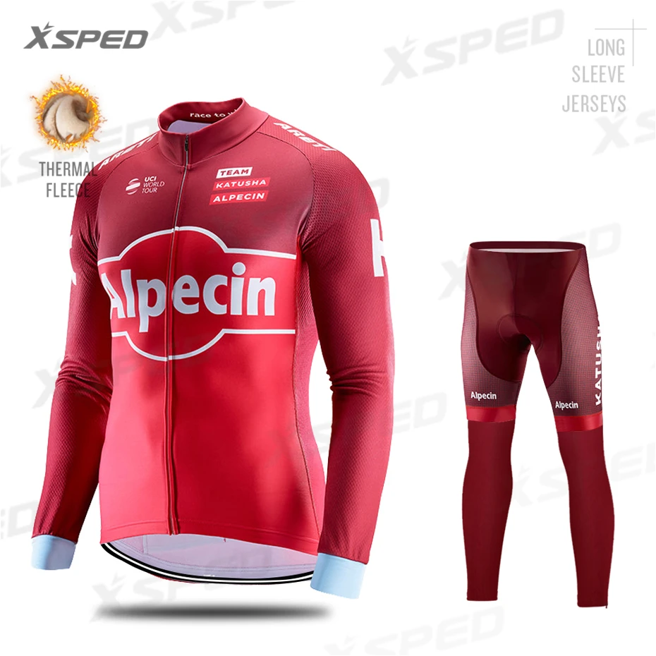 Одежда для велоспорта Alpecin, зимний комплект из Джерси с длинным рукавом, теплая флисовая одежда, ветрозащитная спортивная куртка для велоспорта, спортивный костюм для мужчин - Цвет: Normal Cycling Set