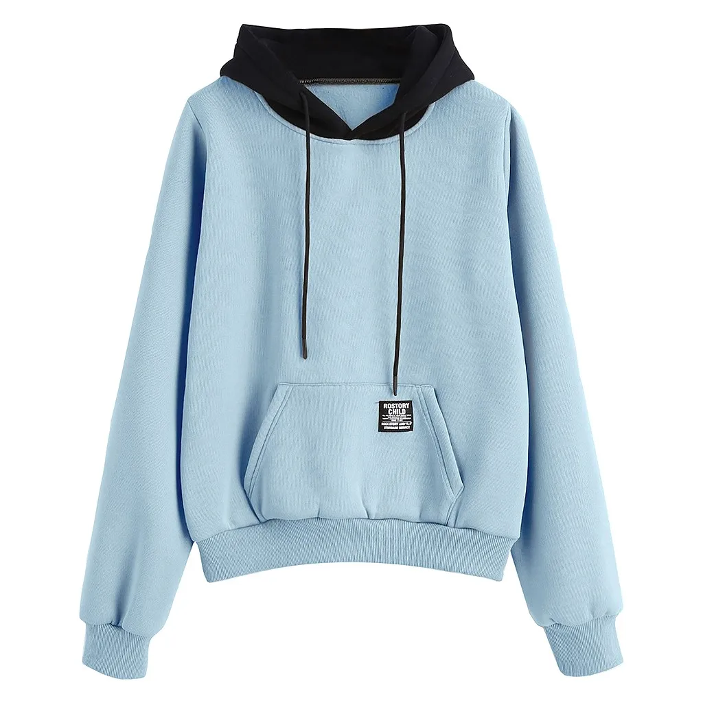 

Hoody Women Long Sleeve Hoodies Pocket Patchwork Pullover Strappy Hoodie Sweatshirt Blouse Top Winter Sweatshirts #D7