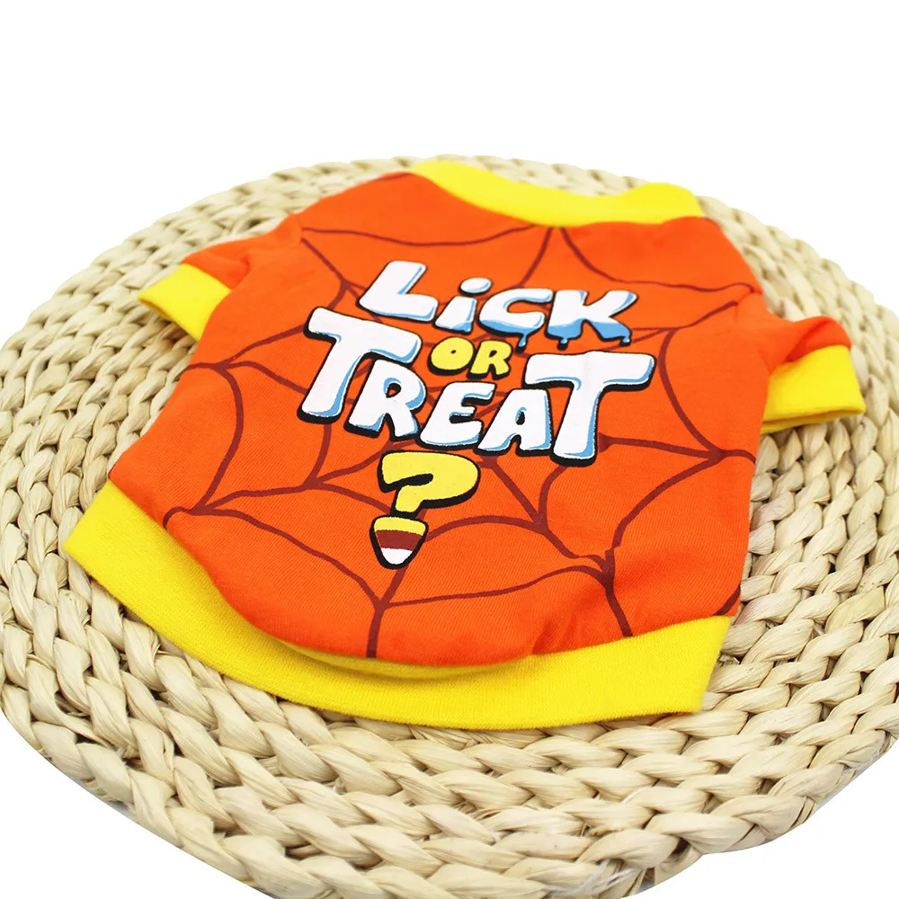 Lick Or Treat Slogan Pet T Shirts Halloween Cute Small And Medium Dogs Clothing Orange And Yellow Round Neck roupa cachorro