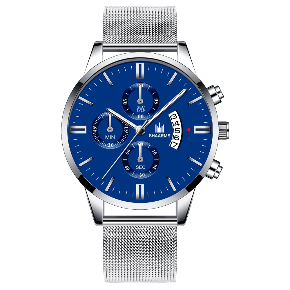 

Men's Fashion Quartz Watches Male Simple Fine Mesh Strap Sport Watch Calendar Watch Date Day Genuine Wristwatch