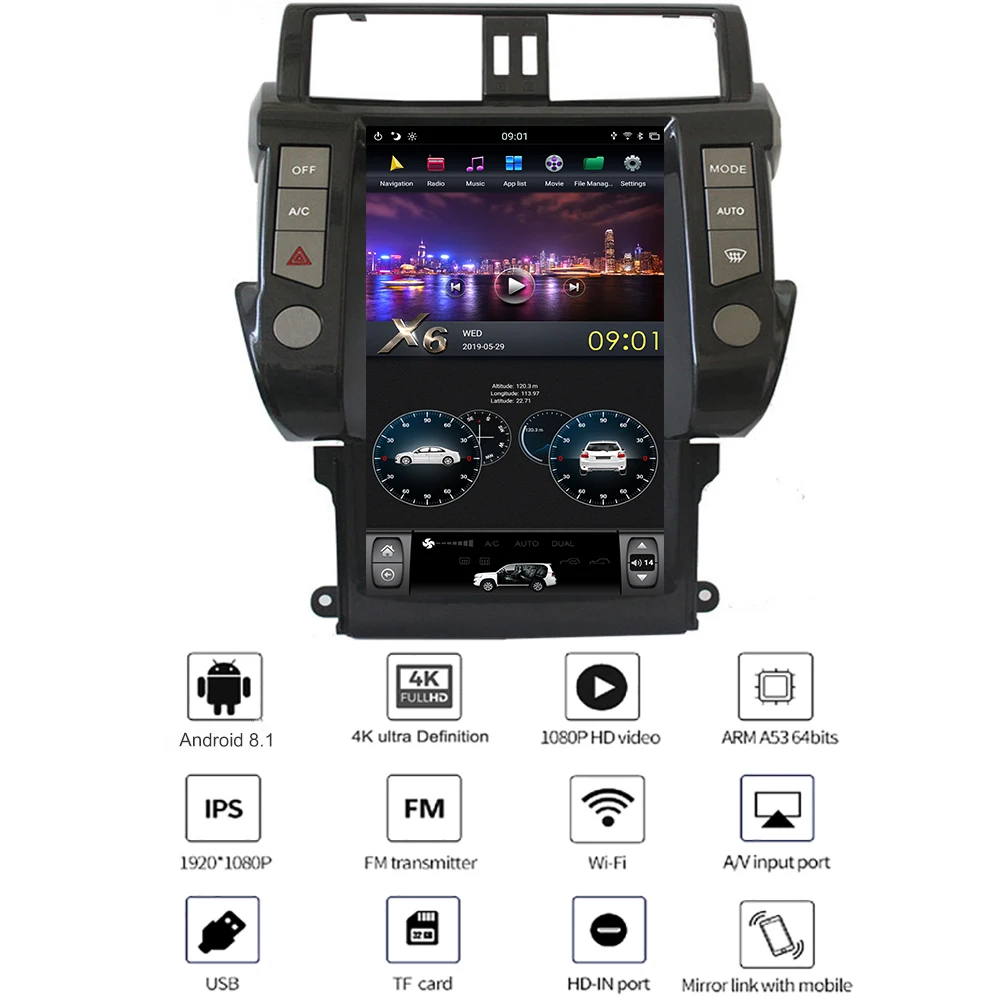 YAZH 4 ГБ Android автомобильный плеер для TOYOTA Land Cruiser Prado 150 с 13," ips Tesla стиль 4K дисплей