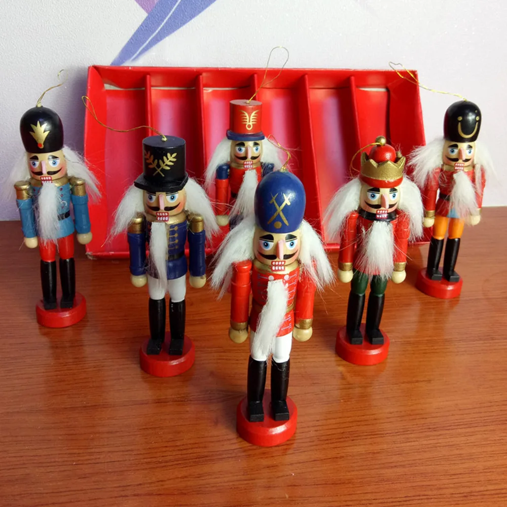 

6Pcs Wooden Nutcracker Doll Soldier Miniature Figurines Vintage Handcraft Puppet New Year Christmas Ornaments Home Decor