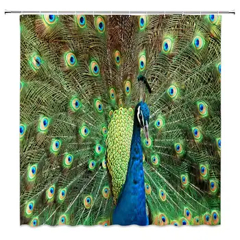 

Peacock Shower Curtain Blue Eyes Feather Bathroom Curtain Decor Waterproof Machine Washable with Hooks