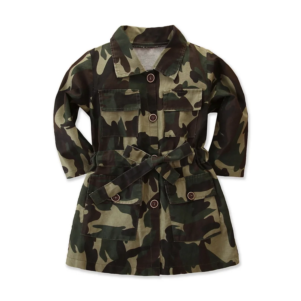 

Girl Trench Coat Fashion Camouflage Print Winbreaker Jacket Children Girl's Long Trench Coats Casual Wind Dust Outerwear D30