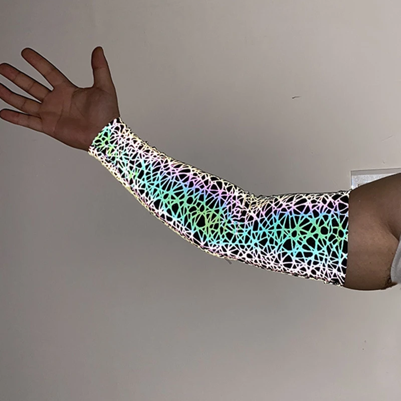 Sports Men Colorful Reflective Sleeves Techwear Sunscreen Cycling Basketball Arm Warmers Breathable Reflect Light Oversleeve,sun protection arm sleeves