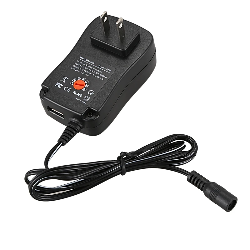 30W 3 V-12 V Регулируемый мульти Напряжение Универсальный адаптер переменного тока в постоянный ток/DC адаптер переключения Питание с 6 Вилки и 5V2. 1A USB Порты и разъёмы для маршрутизатор CC