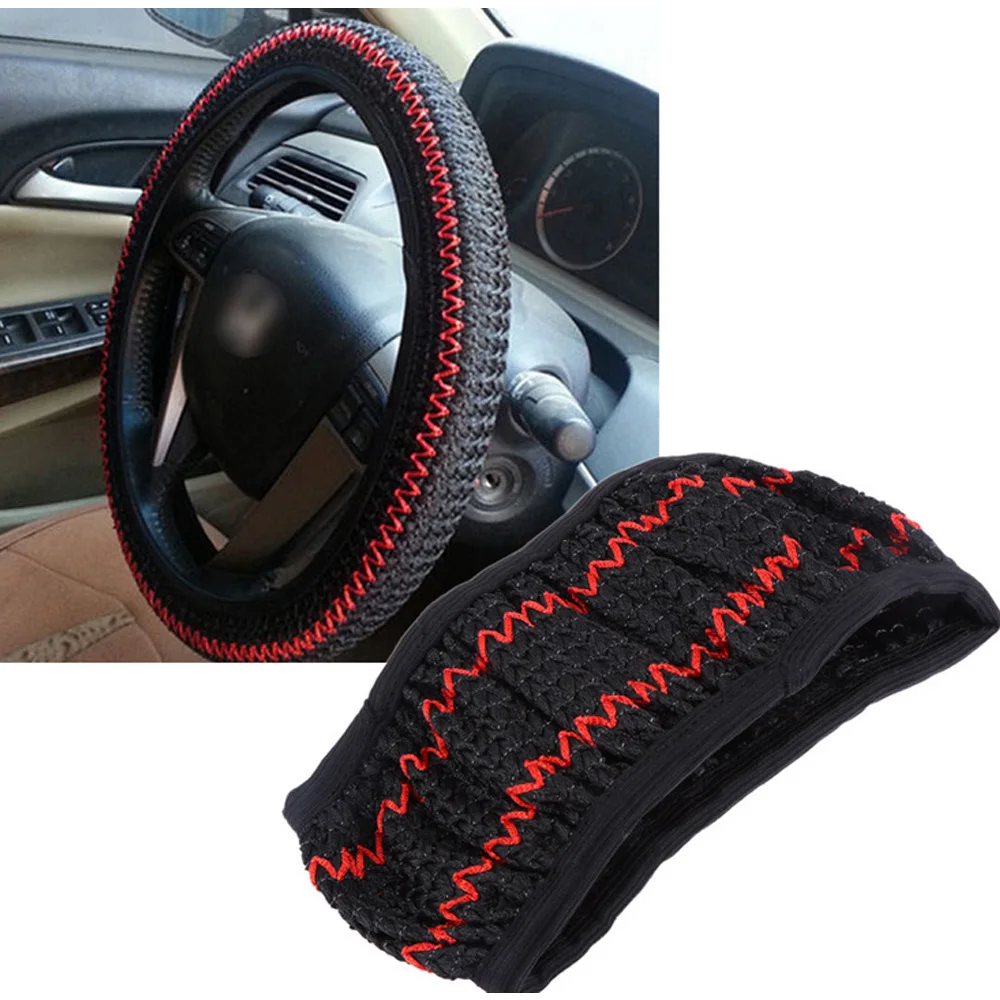Эластичный шелк льда DIY чехол рулевого колеса автомобиля наборы горячие новые черные/красные 2 шт