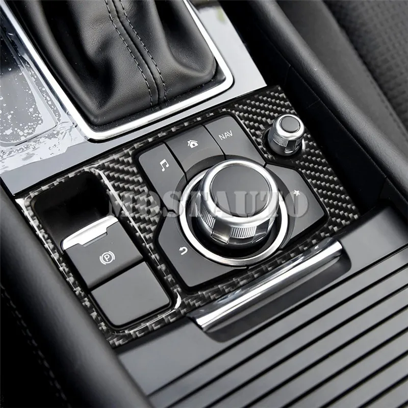 

For Mazda 3 Carbon Fiber Inner Console Multimedia Button Trim Cover 2017-2018 1pcs