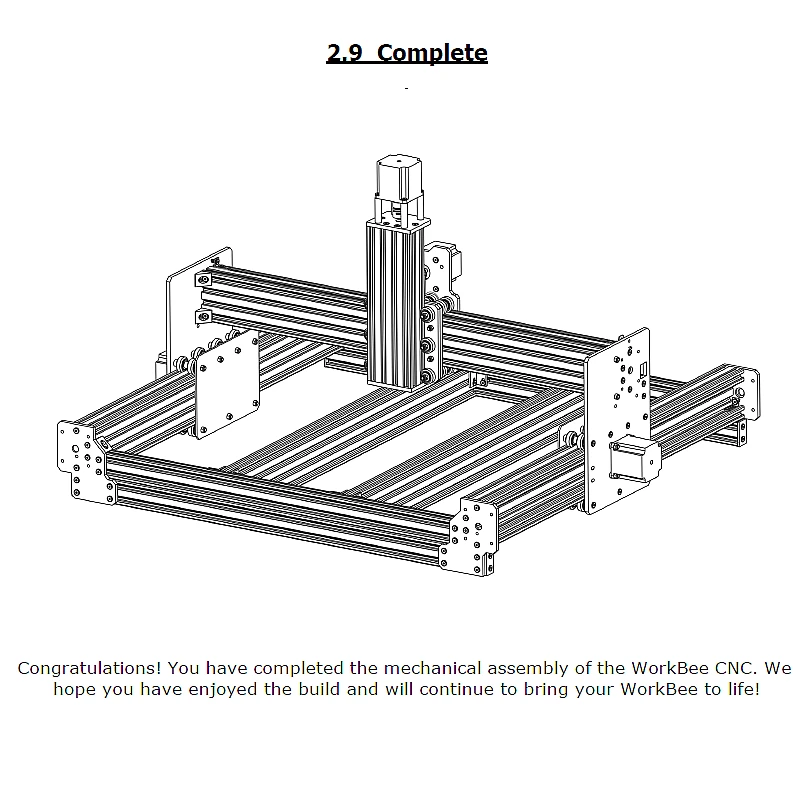 completion of assemble guide of Workbee CNC Router Frame Wood Engraver Drilling Machine Kit with Tingle Tension System
