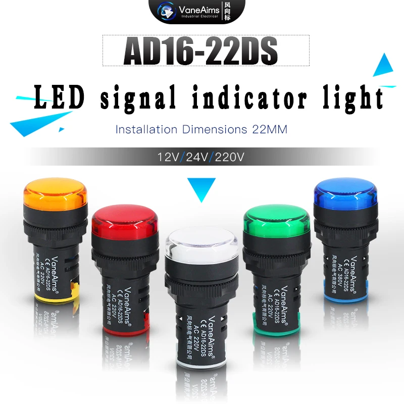 

1pcs 12V 24V 110V 220V 22mm Panel Mount LED Power Indicator Pilot Signal Light Lamp power light colorful Illumination