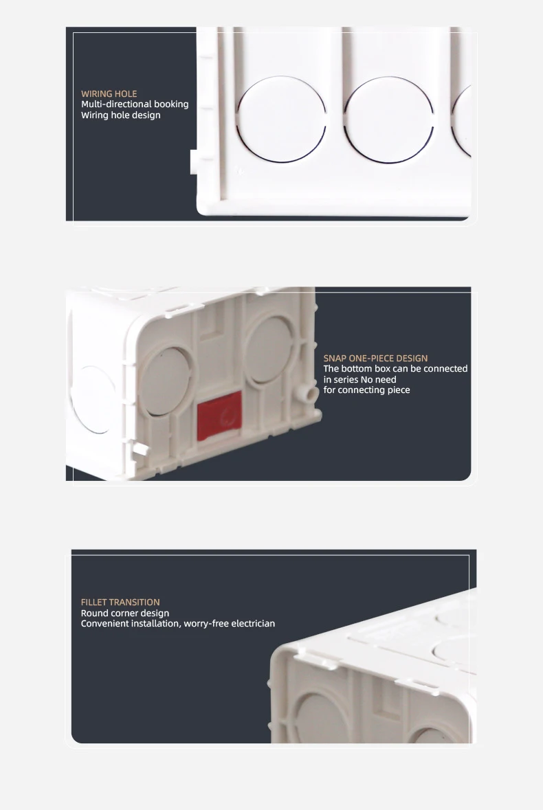 Description Picture 4 of itemAvoir 86 Type Square Cassette Mounting Box Wall Socket Switch Wire Dark Box Installation Box Blue Red White Plastic Junction Box