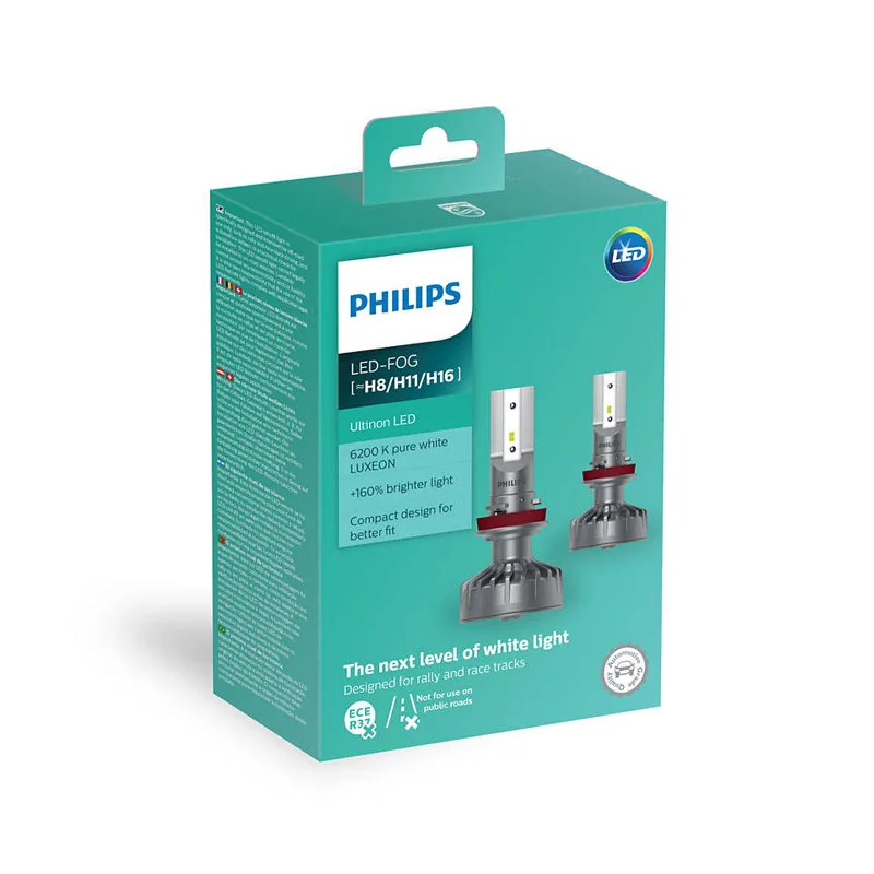 Philips Ultinon LED HL- H7 H4, LED-FOG H8/H11/H16 стильный белый цвет 6200 К, На 160% более яркий свет для превосходного обзора