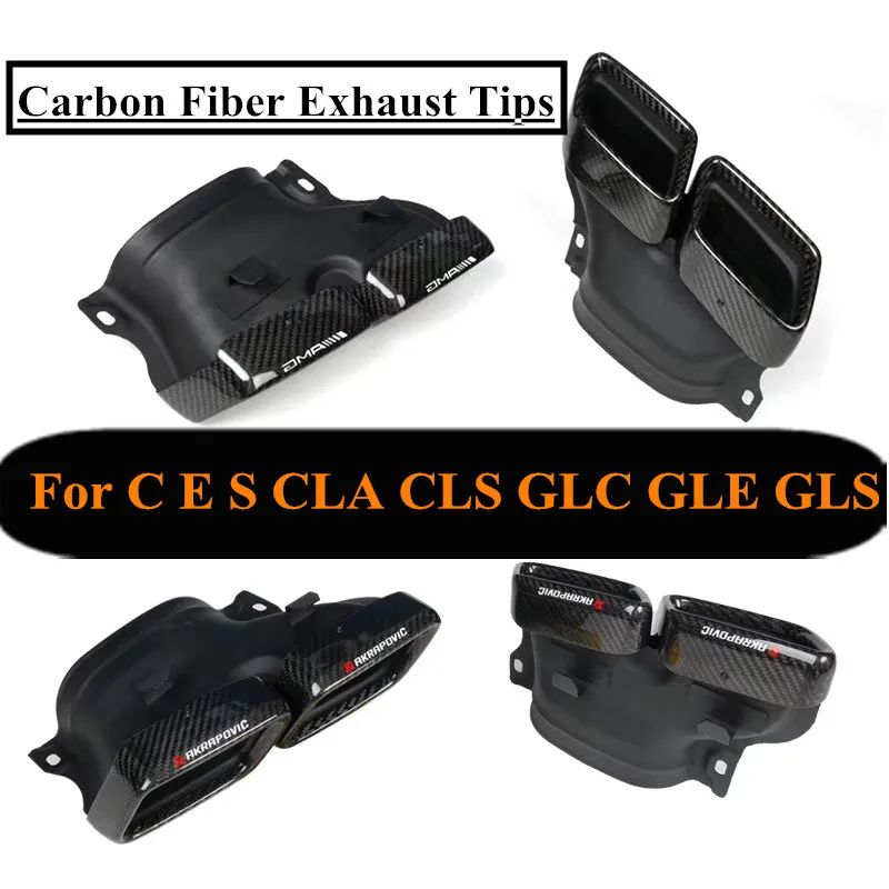 

One Pair Carbon Fiber Rectangle Exhaust Muffler Pipes Tips For Benz C/ E/ S/ CLA/ CLS/ GLC/ GLE/ GLS-Class