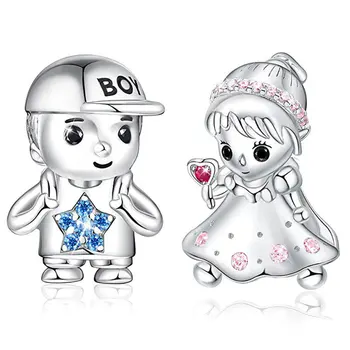 

Ice River Real 925 Sterling Silver Charm Beads Boy Girl Doll Pendant for Bracelets & Necklaces DIY Fashion Jewelry Accessories