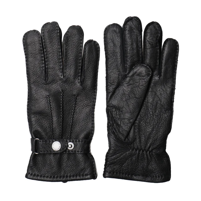 Мужские перчатки,черные теплые зимние перчатки из натуральной кожи с кнопкой 2