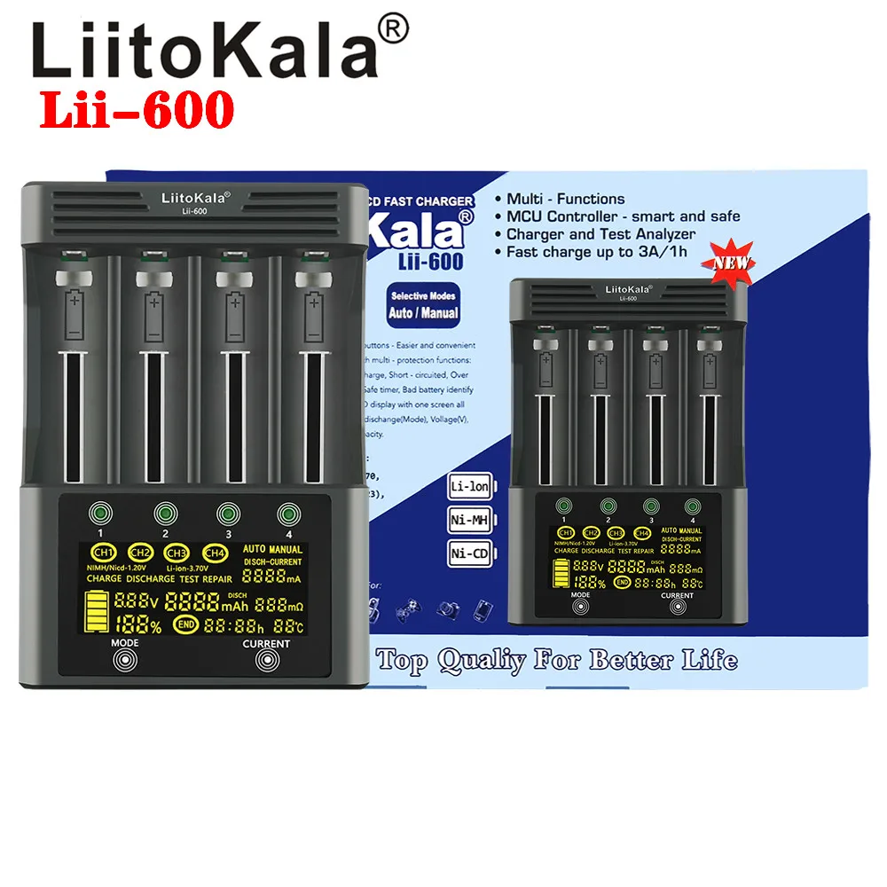 Liitokala lii-600 lii-500 lii-500S LCD 3.7V 1.2V 18650 26650 21700 Battery Charger Test the battery capacity Touch control battery charger