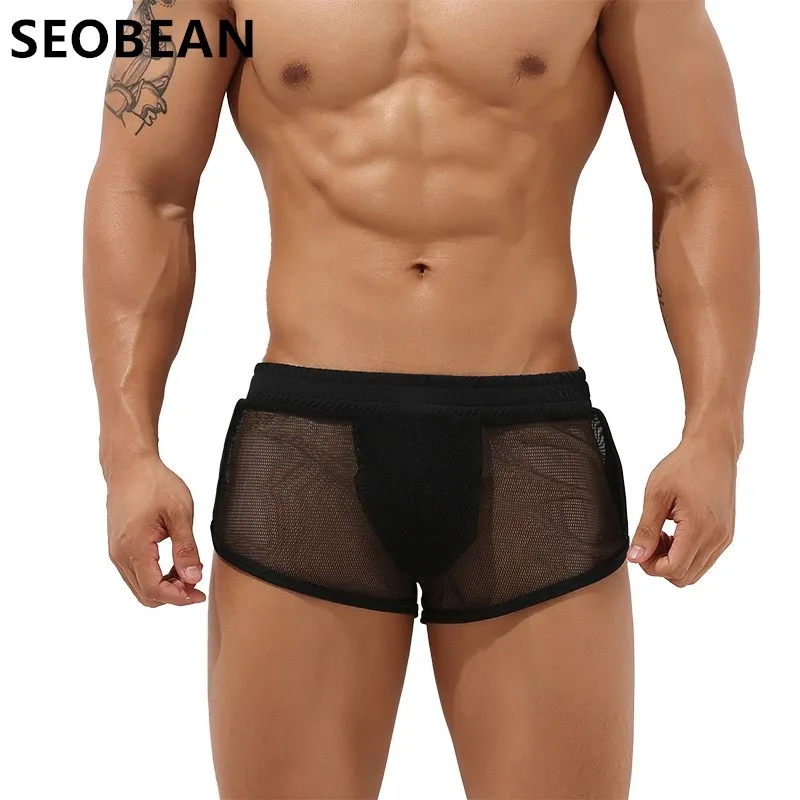 Flash Sale SEOBEAN-pantalones cortos deportivos para hombre, de malla de secado rápido, transpirables, transparentes, sexys, para Fitness, Arrow, para playa EN1AKjNAa