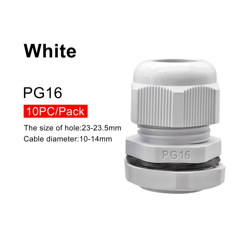 CGELE 50-Pack Plastic Cable Gland Kit - Waterproof Adjustable Connectors PG7 To PG19 (3-16mm), Nylon With Gaskets