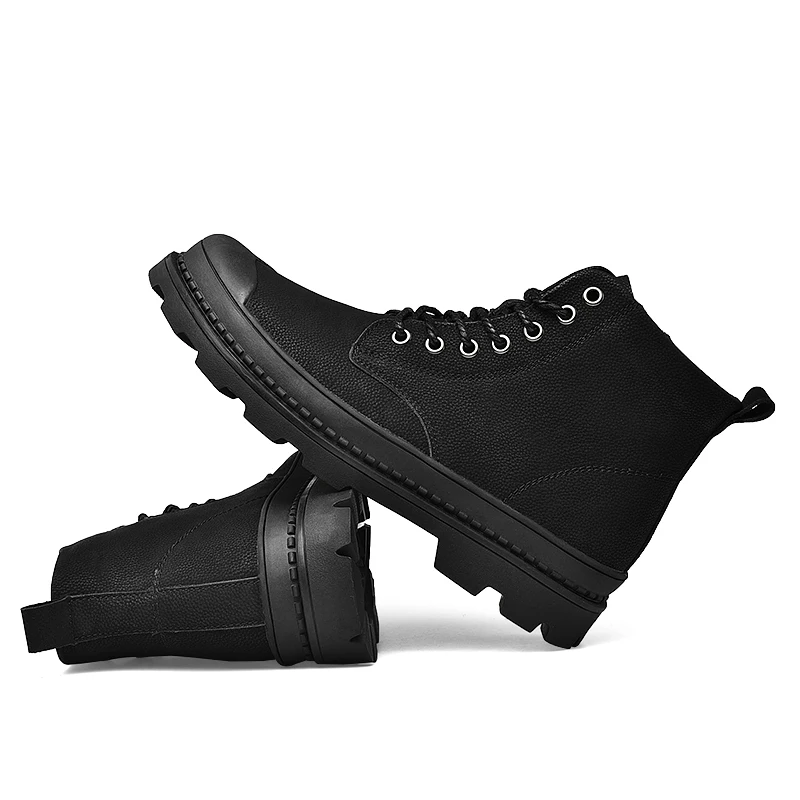 Черные Теплые зимние мужские ботинки; ботильоны из натуральной кожи; Мужская зимняя Рабочая обувь; мужские зимние ботинки на меху в стиле милитари; Botas