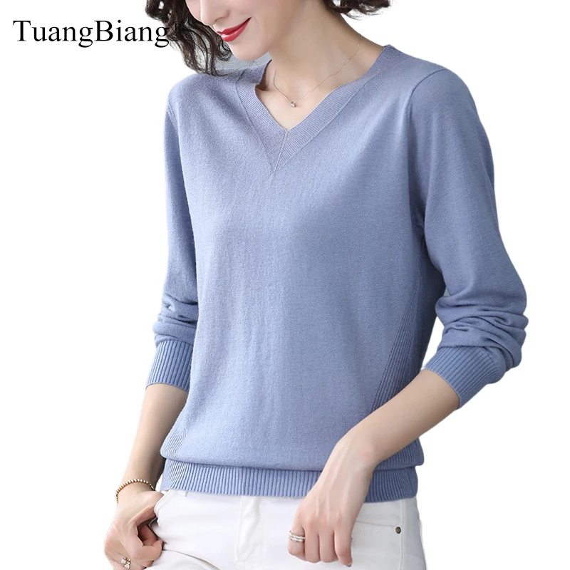 2022 Autumn Spring Vneck Long Sleeve Women Sweaters Solid Color