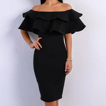 

BGW Strapless Satin Off Shoulder Short Ruffle Sleeves Cocktail Dresses Solid Color 2020 Free Shipping