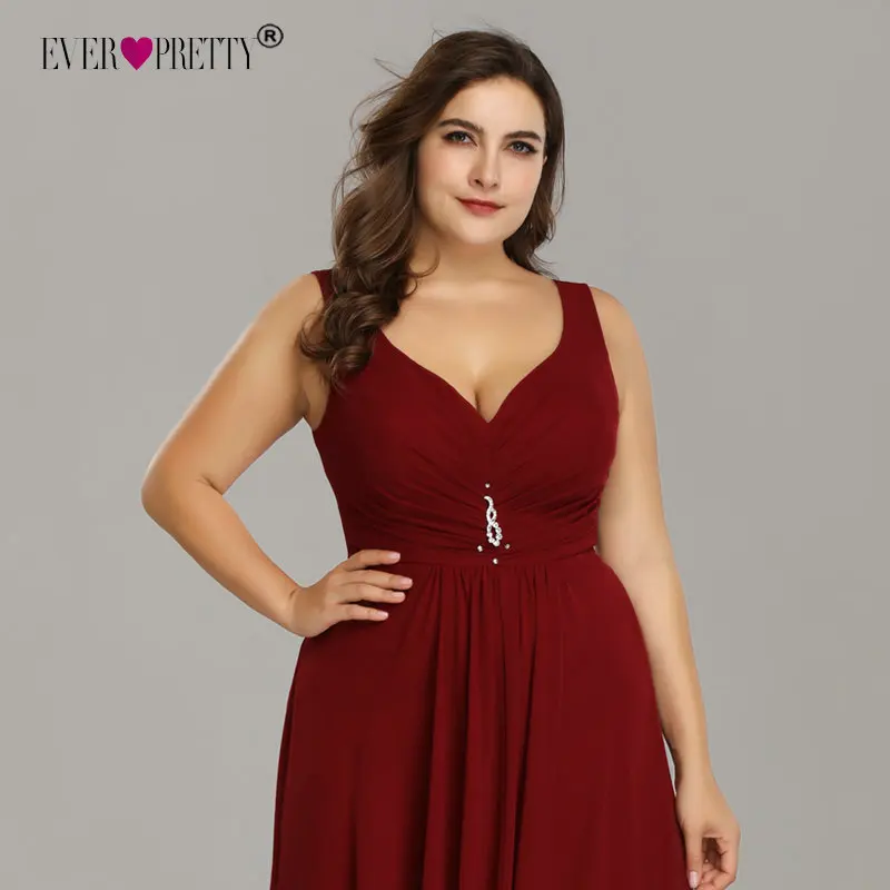 Plus Size Prom Dresses Long 2020 Elegant Burgundy A-line Sleeveless Crystal High Low Ever Pretty Special Occasion Party Gowns