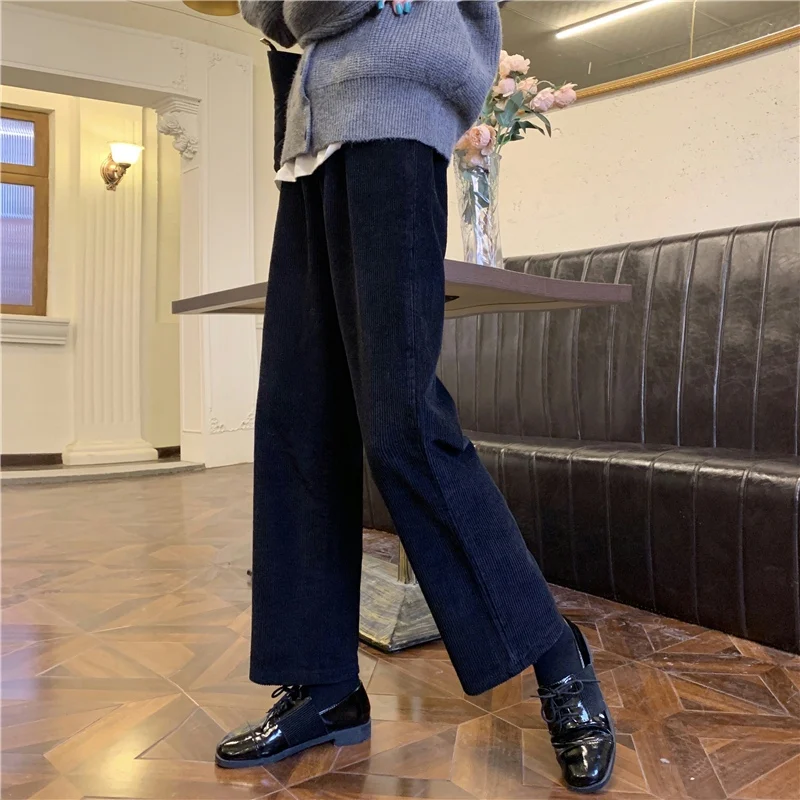 Zoki-pantalones de pana de cintura alta para mujer, pantalón completo de  pierna ancha con cinturón, ropa de calle Coreana de algodón puro, color  negro, para primavera y otoño - AliExpress