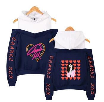 

Comfortable navy blue and white Off-the-shoulder hooded casual New Charli XCX Women girls Sexy Lecky Sling Sweatshirt Casual Top