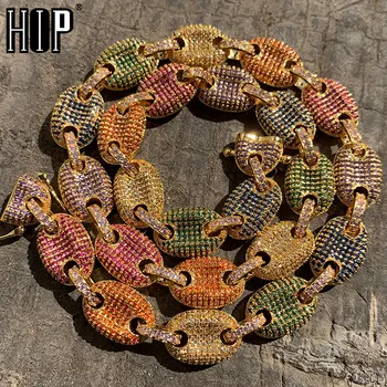 

Hip Hop 11MM Silver Color Bling CZ Coffee Bean Link Chain Necklace Charm Iced Out Chain Solid Back Necklaces For Men Jewelry