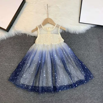 

European and American parent-child summer new 2020 children's wear Sleeveless star print gradient Baby girl dress