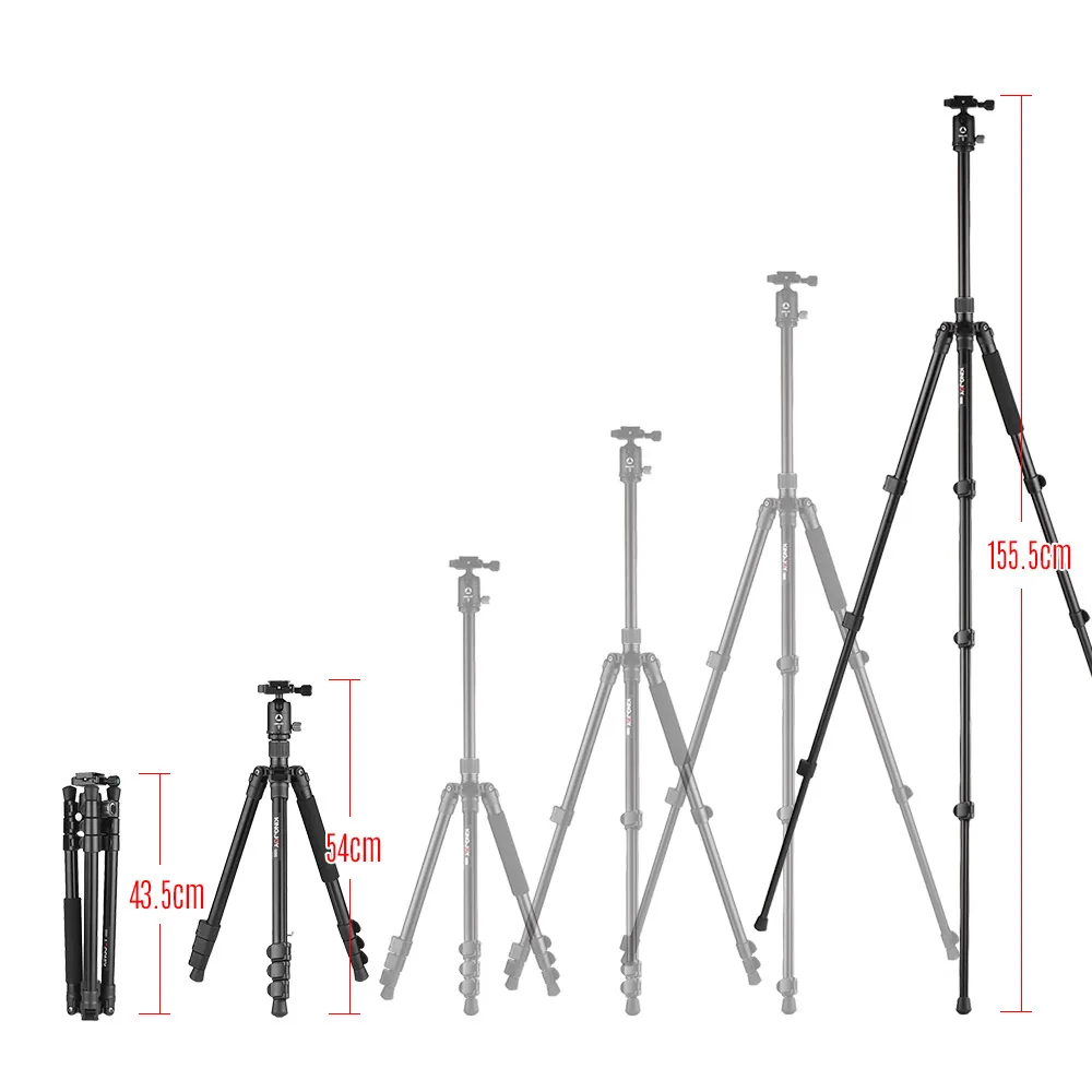 Kingjoy G555+G0 4-Section Travel Tripod Detachable Monopod with Panoramic Ball Head Flip Buckle Design for Canon Sony Nikon