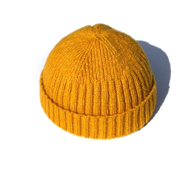 Цвет: желтый Зимняя вязаная шапка Docker Beanie шапки для мужчин и женщин безрукавка с манжетами короткая Кепка дыни хип хоп теплая шапочка Матросская Байкерская шляпа - Цвет: Цвет: желтый
