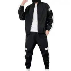 Costume de sport à bande réfléchissante pour hommes, tenue de sport décontractée, respirante, fermeture à glissière, survêtement 