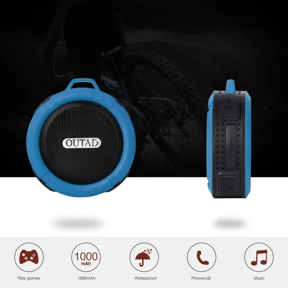 OUTAD C6 пластиковый портативный беспроводной динамик с вызовами Handsfree и присоской водонепроницаемый душевой динамик-синий