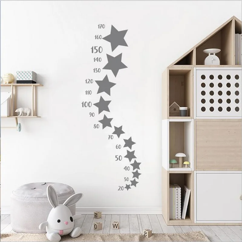 

Cartoon Silver Star Height Measure Wall Stickers For Baby Bedroom Wall Decal For Kids Rooms Growth Chart Ruler Nursery Wall Art