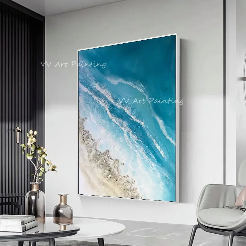 

Handmade blue ocean seaside Oil Painting on Canvas Hand Painted Sea Mural Artwork Home Hotel Decoration Artwork As A Gift