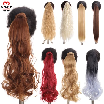 

MANWEI Long Curly Ponytail Natural Wrap On Clip Hair Extensions for Women False Hair Horse Tail Synthetic Hair Piece