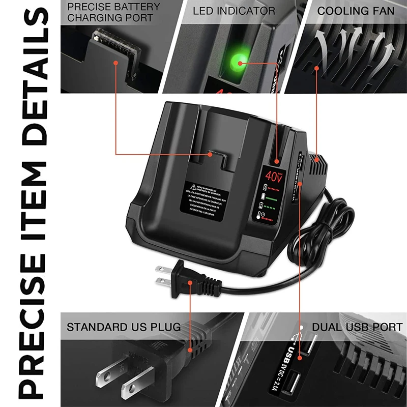 40V MAX Battery Fast Charger Replacement for Black and Decker LCS36 LCS40  36V 40V Charger for Black and Decker 36V 40V Max Lithium Ion LBX2040 LBXR36  LBXR2036 LST540 LCS1240 LBX1540 LST136 