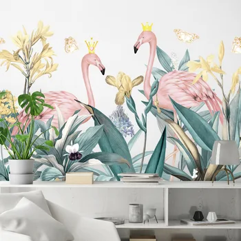 

Kid's Girls Dormitory Bedroom Living Room Bedroom Baseboard Decor Tropical Leaves Flamingo Decoration Self-adhesive Wall Sticker