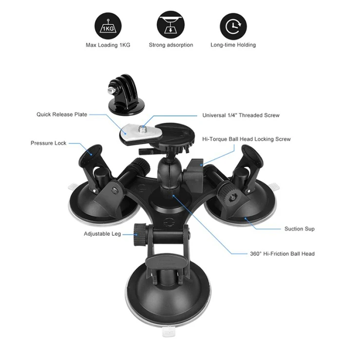 Тройная присоска стабилизация Кронштейн Автомобильный держатель для DSLR GoPro Hero Osmo Action OD889