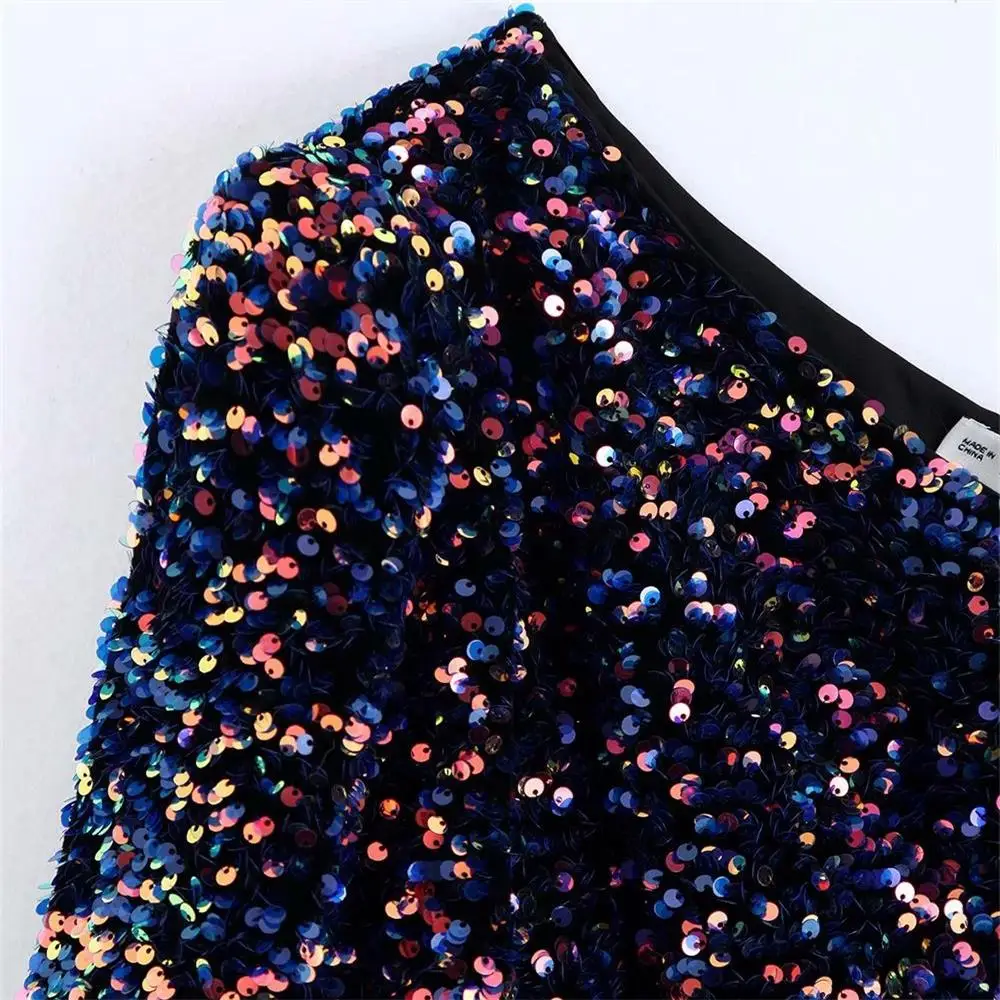 Осень, Женская Новинка, длинный рукав, асимметричный воротник, косые плечи, один рукав, отделка бисером, тонкий низ, Топ 02157269330