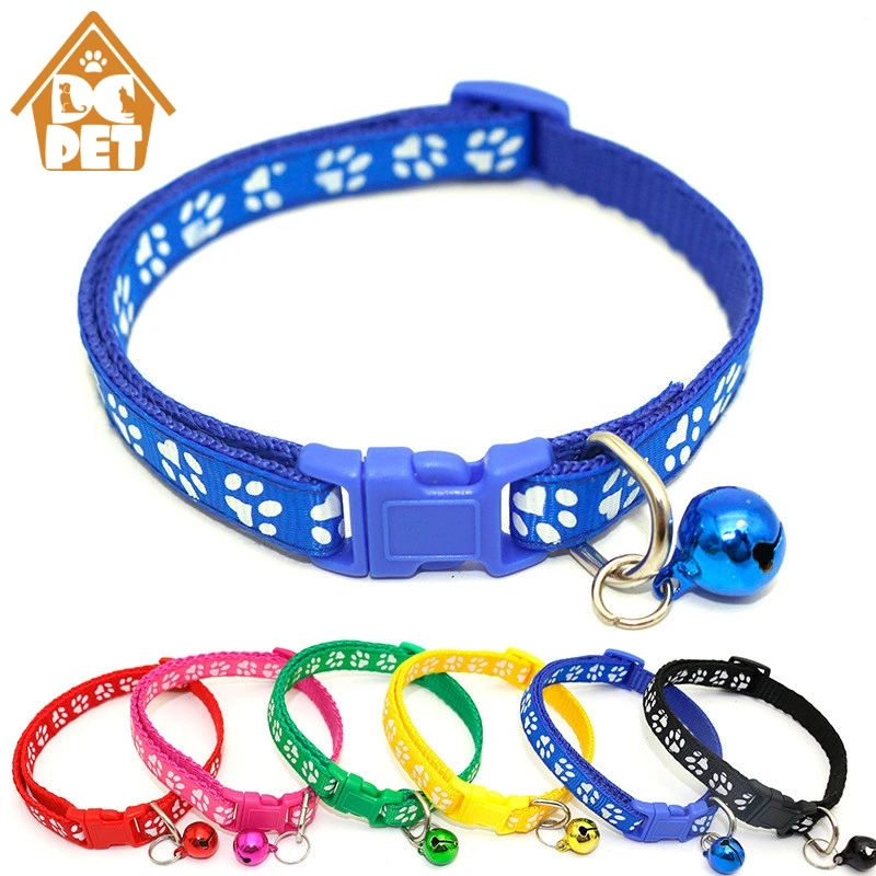 

Footprint Nylon Pet Kitten Collar Dog Collar Pet Puppy cat collar Lovely Adjustable with bells Patch printing Puppy Necklace