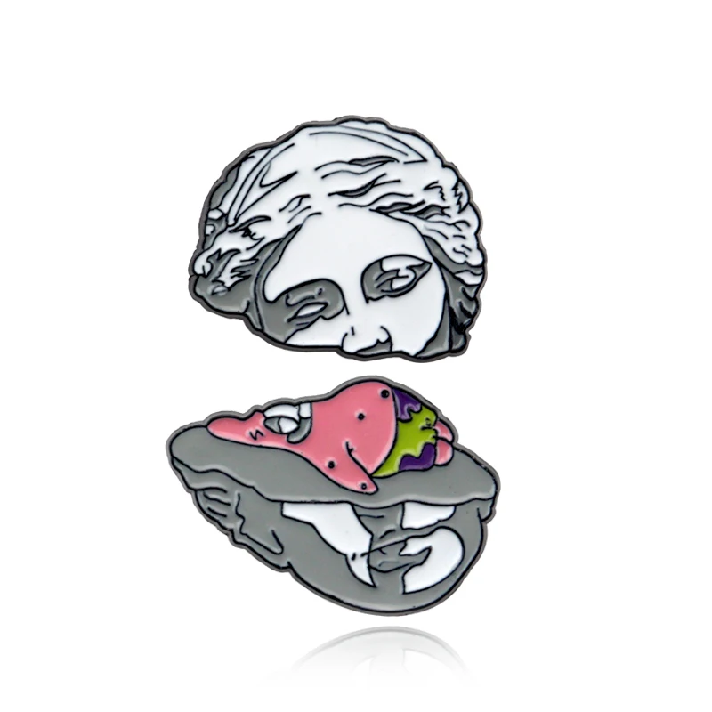 2 Pin значки с героями мультфильмов Сплит скульптура Броши забавное искусство шик