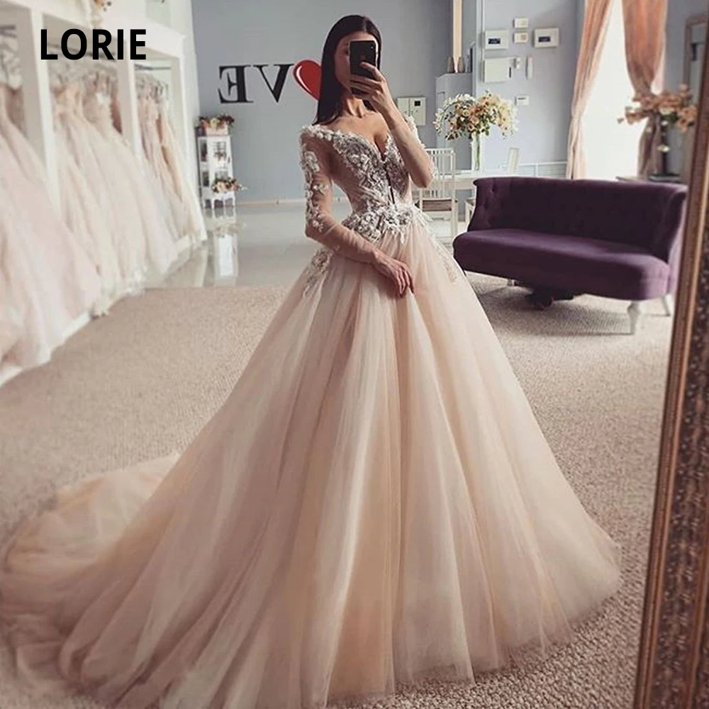 LORIE-свадебное платье из тюля богемные кружевные аппликации с длинным рукавом