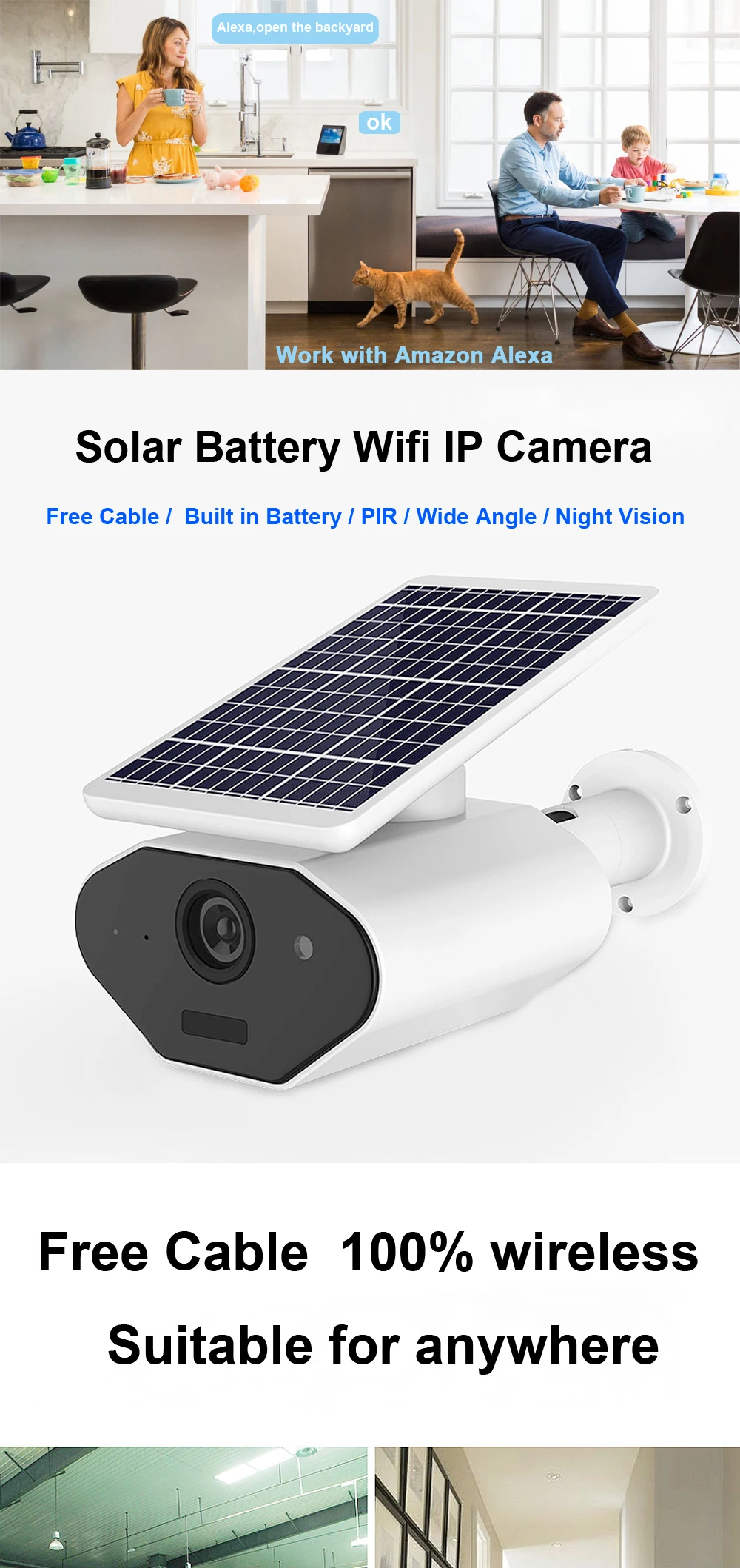 Hebeiros Открытый Солнечный аккумулятор WiFi камера водонепроницаемый HD 1080P Аудио SD TF карта умный дом Amazon Alexa беспроводной безопасности CCTV