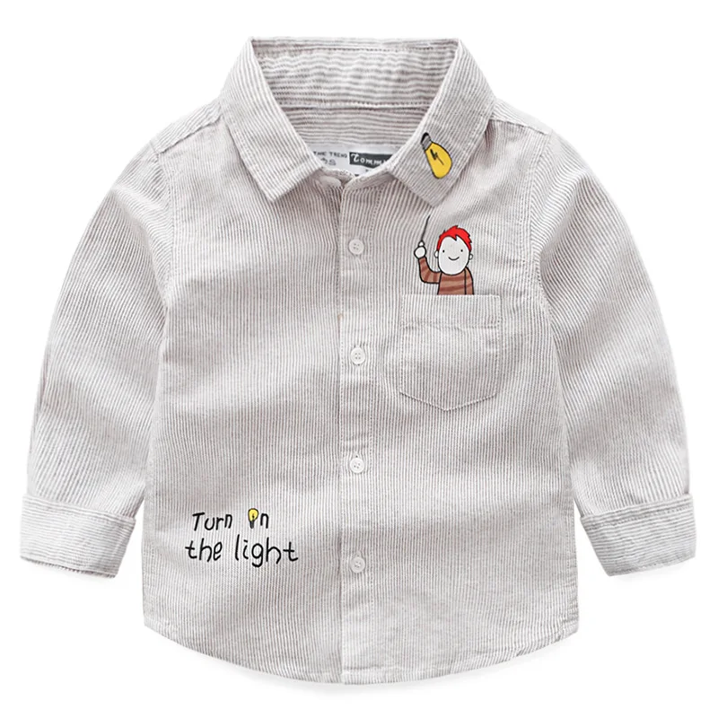 Autumn Korean-style Boutique Childrenswear BOY'S Children Stripes Cotton Printed Cartoon Long-sleeved Shirt Boy Shirt
