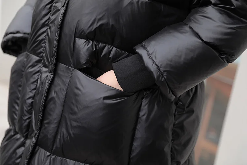 Женская белая куртка на утином пуху зимняя длинная толстая теплая верхняя одежда с меховым воротником черная Свободная Женская зимняя длинная парка с капюшоном